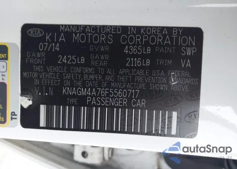 2015 Kia Optima Lx from USA, damaged, VIN KNAGM4A76F5560717
